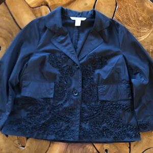 Vintage Nikki Valenti Blazer Jacket in Black with Ribbon Embroidered Appliqué